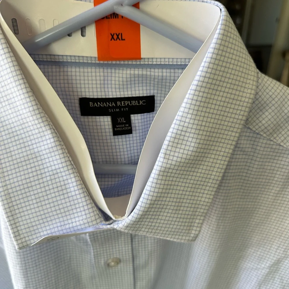 Banana Republic Light Blue Micro-Check Spread Collar Dress Shirt